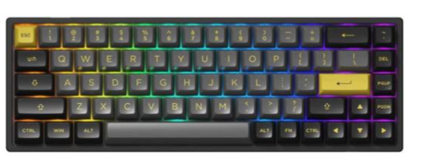 Akko 3068B 68-Key RGB Hot Swappable Mechanical Keyboard, 2.4G Wireless, Bluetooth / USB Type-C Interface, PBT Double-Shot Keycaps, 1800 mAh Battery, Jelly Purple Switches, Black - Gold | 3068B