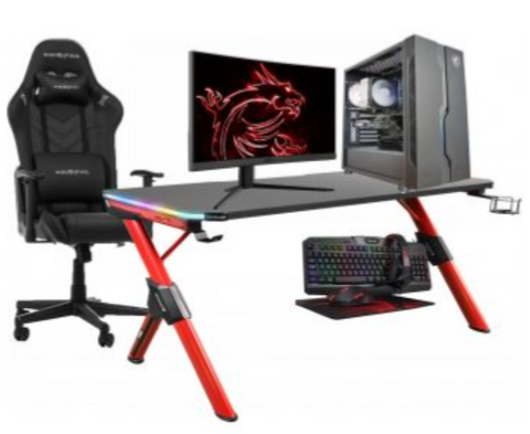 FULL SETUP GAMING PC - Intel Core i5-10400, GTX 1050 Ti 4GB, 16GB RAM, 250GB SSD + 1TB HDD, 500W PSU + MSI Monitor 144hz, Gaming Desk + Gaming Chair + RGB Mouse, Keybaord,Headset, Mousepad