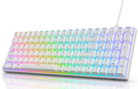 Royal Kludge RK100 RGB Mechanical Gaming Keyboard, Wireless/Bluetooth/Wired, 100 Keys, 3 Modes Connectable, For Win/Mac, Blue Switch, White | RK100blue