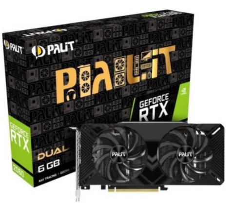 Palit GeForce RTX 2060 Dual, 6GB GDDR6, 192bit, PCI-E 3.0 x 16, 7680x4320@60Hz, DVI, HDMI, DP Gaming Graphics Card | NE62060018J9-1160A