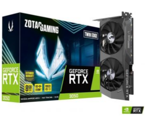 Zotac GeForce RTX 3050 Twin Edge Gaming Graphics Card, 2560 Cuda Cores, 8GB GDDR6 128 Bit Memory, 1777 MHz, 14 Gbps Clock, IceStorm 2.0, Dual Slot, PCI Express 4.0, HDMI, Displayport | ZT-A30500E-10M