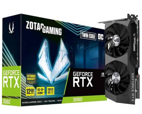 ZOTAC 3060 Twin Edge OC Gaming GeForce RTX 12GB GDDR6 192-bit 15 Gbps PCIE 4.0 Gaming Graphics Card, IceStorm 2.0 Cooling, Active Fan Control, Freeze Fan Stop | ZT-A30600H-10M