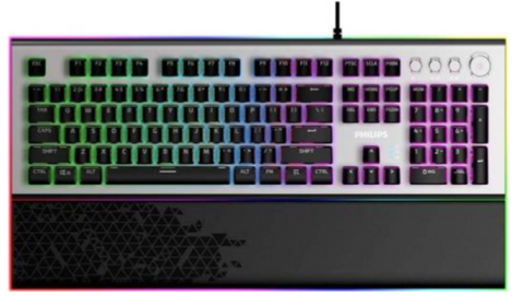 Philips USB Wired Mechanical Gaming Keyboard with Rainbow Backlit | Wrist Rest Pad | for PC Laptop Desktop | SPK8624