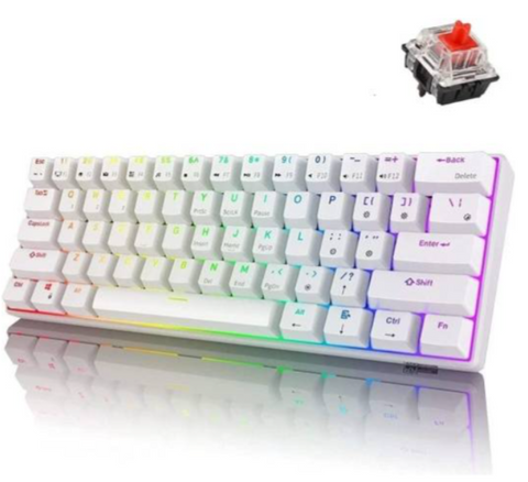 Royal Kludge RK61 Red Switch Gaming Keyboard, Dual Mode Connection, Simple and Portable, White | RK61_dual_red