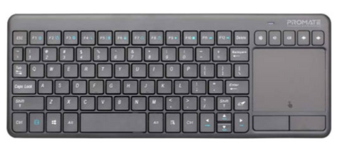 Promate Ultra Slim Wireless Multimedia Keyboard, With Integrated Touchpad, 2.4GHz Frequency, English Arabic Layout, USB Nano Receiver, Silent Keys, Precision Tracking, Black | KeyPad-2