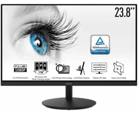 MSI Pro MP242 23.8'' Full HD IPS Flat Professional Monitor, 1920x1080 Resolution, 75Hz Refresh Rate, 5ms Response Time, 16:9 Aspect Ratio, 99.1% SRGB, HDMI | 9S6-3PA1CT-032