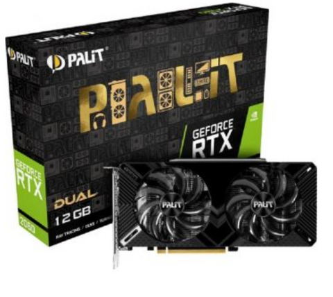 Palit GeForce RTX 2060 Dual 12GB GDDR6 Graphics Card, 2176 Cuda Cores, 1650 MHz Boost Clock, 14 Gbps, 192 Bit, 41T RTX OPS, PCI-E 3.0 x 16 Bus, Dual Link DVI D, 2 Slot, HDMI, DP | NE62060018K9-1160C