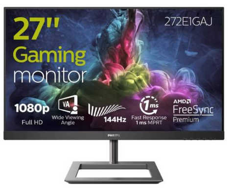 Philips 272E1GAJ 27'' LCD VA FHD Gaming Monitor, 144Hz Refresh Rate, 4ms Response Time, 1080P Resolution, 16:9 Aspect Ratio, 16.7M Display Colour, AMD Free Sync, 178º Viewing Angle, Black | 83-07877