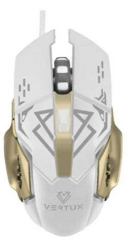 Vertux Gaming Mouse Wired, High Performance 3200 DPI 6 Buttons Rainbow LED Backlit USB Gaming Mouse with Precision Tracking and Anti-Slip Rubber Scroller Button - White | VE.DRAGO.WT