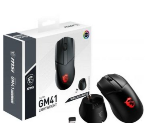 MSI Clutch GM41 Wireless Lightweight Gaming Mouse Single, Up to 20000 DPI, RGB LED Light, 6 Programmable Button, Low Latency, Black | S12-4300860-C54