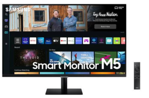 Samsung M5 27'' FHD Flat Monitor, With Smart TV Experience, 1920x1080 Resolution, Max 60Hz Refresh Rate, 4ms Response Time, HDR10, 16:9 Aspect Ratio, IoT Hub, HDMI, Black | LS27BM500EMXUE