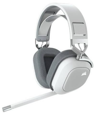 Corsair HS80 RGB Wireless Premium Gaming Headset, Spatial Audio, 20Hz - 40 kHz Frequency Response, 20 Hours Battery Life, 60ft Range, 50mm Drivers, For PC / Mac / PS4 &PS5, White | CA-9011236-EU