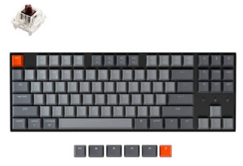 Keychron K8 Gateron Mechanical Keyboard, 87 Keys, Tenkeyless Layout, Bluetooth/USB, RGB Backlit, Brown Switch | K8-B3