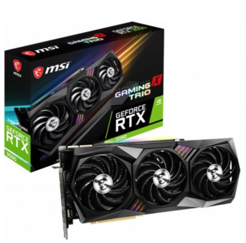 MSI GeForce RTX 3090 Gaming X Trio 24G Graphics Card, 1785 MHz (Boost) Core Clocks, 24GB GDDR6X Memory, 384-Bit Memory Bus, 3xDP, HDMI, 19.5 Gbps Memory Speed - Black | 912-V388-089