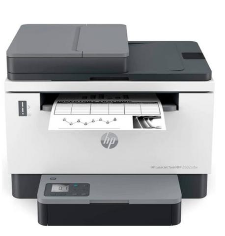 HP LaserJet Tank MFP 2602sdw A4 Black & White Laser Printer, Print, Scan & Copy, Print Speed up to 22ppm, Up to 25,000 Pages Duty Cycle, 100 Sheets Output Capacity, Wi-Fi, Bluetooth, White | 2R7F5A