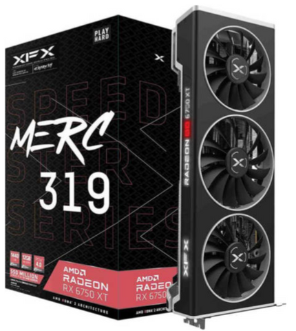 XFX Speedster Merc319 Radeon RX 6750XT Black Gaming Graphics Card, 12GB GDDR6 192 Bit Memory, 2560 Stream Processor, 2324MHz, PCI-E 4.0, AMD RDNA 2, HDMI, DP | RX-675XYTBDP