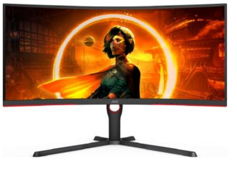 AOC CU34G3S 34'' VA 1000R Curved Gaming Monitor, G3 Series, 3440x1440 WQHD, 165Hz Refresh Rate, 1 Ms Response Time, Freesync Premium, HDMI/DisplayPort, USB 3.0 Hub, Black/Red | CU34G3S/BK