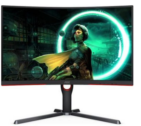 AOC C27G3 27” Curved Farmless VA Gaming Monitor G3, FHD 1080P, 1ms Response Time, 165hz, Adaptive Sync, HDR Mode, 2xHDMI + DisplayPort, Height Adjustable, Black/Red | MONAOC82703