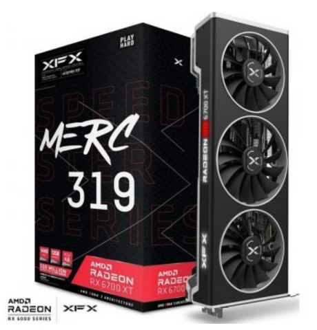 XFX Speedster Merc 319 AMD Radeon RX 6700 XT Black Gaming Graphics Card, 12GB GDDR6 Memory, 192 Bit Bus, 2457MHz, AMD RDNA 2, 16 Gbps, PCI-E 4.0, HDMI, DP | RX-67XTYTBDP. XFX