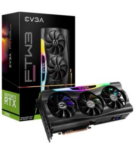 EVGA GeForce RTX 3080 FTW3 Ultra Gaming 10GB GDDR6X Graphics Card, 320 bit, 19000 MHz, PCIe 4.0, HDMI, DisplayPort, iCX3 Technology, ARGB LED, Metal Backplate, LHR | 10G-P5-3897-KL