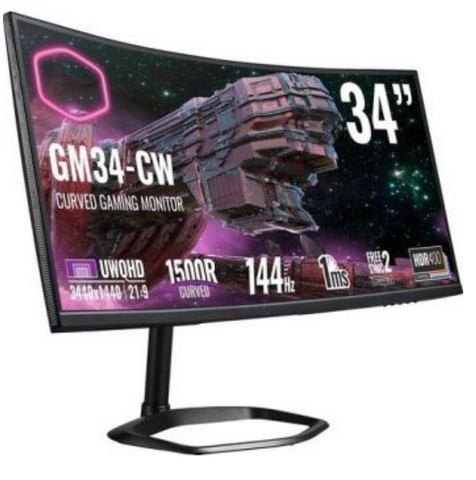 Cooler Master Curved GM34-CW (34 Inch) 1500R UWQHD (3440 x 1440) Gaming Monitor, 144Hz / 1ms VA LED Panel (HDR 400), AMD FreeSync 2, Built-in Speaker, Aluminum Stand, DP & HDMI | CMI-GM34-CW-EU
