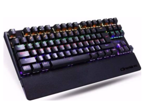 K28 Backlit Gaming Mechanical Keyboard, 87 Key Colorful LED USB Wired Game Keyboard, Black | K-28