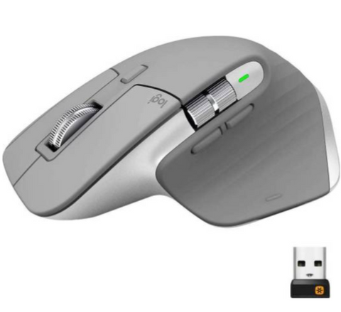 Logitech MX Master 3 Wireless Mouse, Bluetooth or 2.4GHz USB Receiver, Ultrafast Scrolling, 4000 DPI Any Surface Tracking, 7 Button, Rechargeable - MID GREY | 910-005695