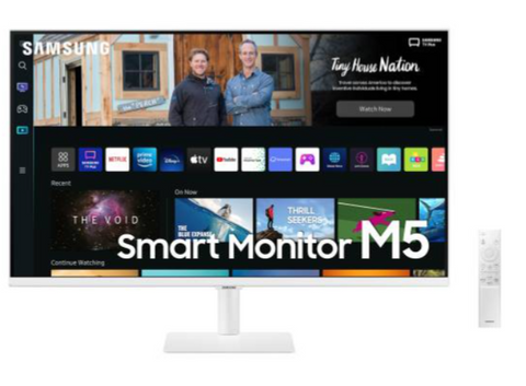 Samsung M5 32'' Flat Monitor, With Smart TV Experience, 1920x1080 Resolution, Max 60Hz Refresh Rate, 4ms Response Time, 16:9 Aspect Ratio, HDR10, IoT Hub, HDMI, White | LS32BM501EMXUE