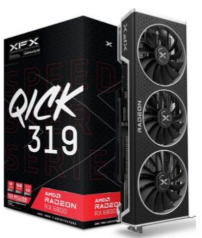XFX Speedster QICK 319 AMD Radeon RX 6800 16GB GDDR6 Black Gaming Graphics Card, 256-Bit, PCI Express 4.0, HDMI 3 x DP, AMD RDNA 2 | RX-68XLALBD9 / RX-68XLALFD9
